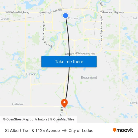 St Albert Trail & 112a Avenue to City of Leduc map