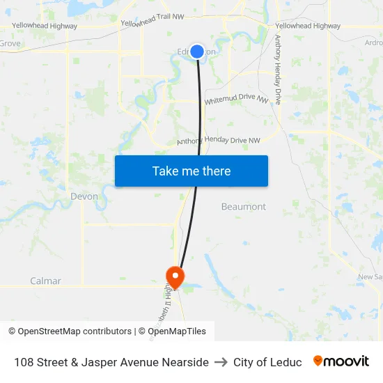 108 Street & Jasper Avenue Nearside to City of Leduc map