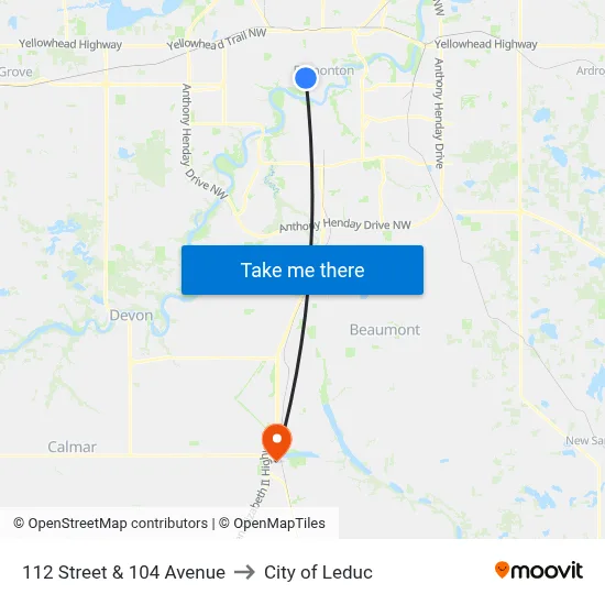 112 Street & 104 Avenue to City of Leduc map