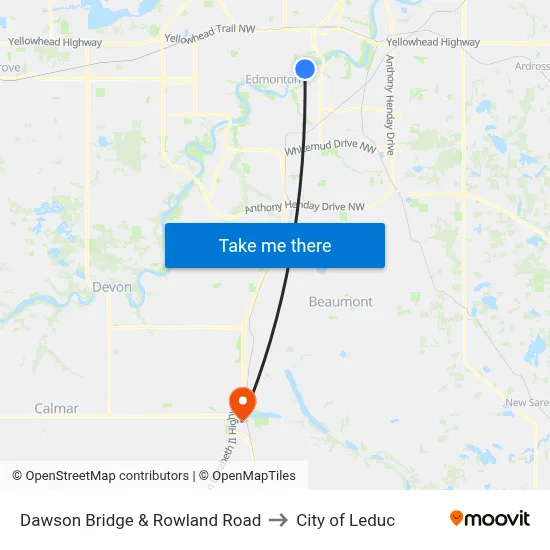 Dawson Bridge & Rowland Road to City of Leduc map