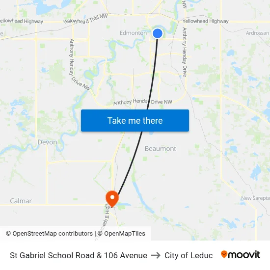 St Gabriel School Road & 106 Avenue to City of Leduc map