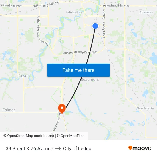 33 Street & 76 Avenue to City of Leduc map