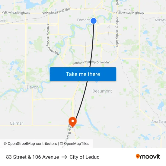 83 Street & 106 Avenue to City of Leduc map