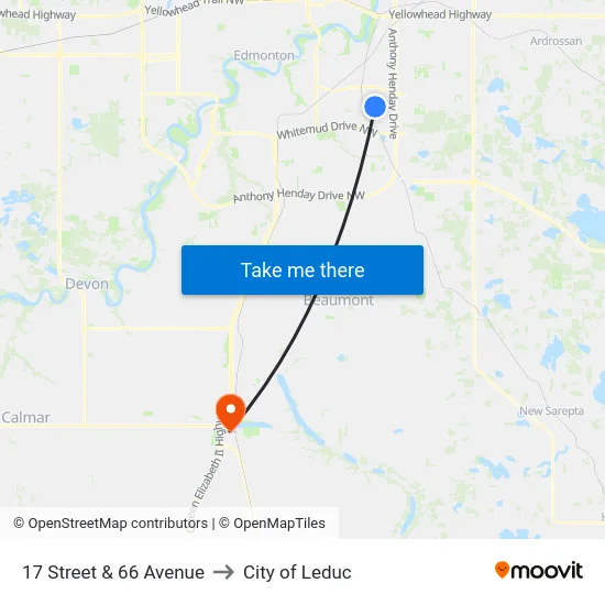 17 Street & 66 Avenue to City of Leduc map