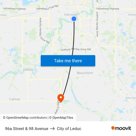 96a Street & 98 Avenue to City of Leduc map
