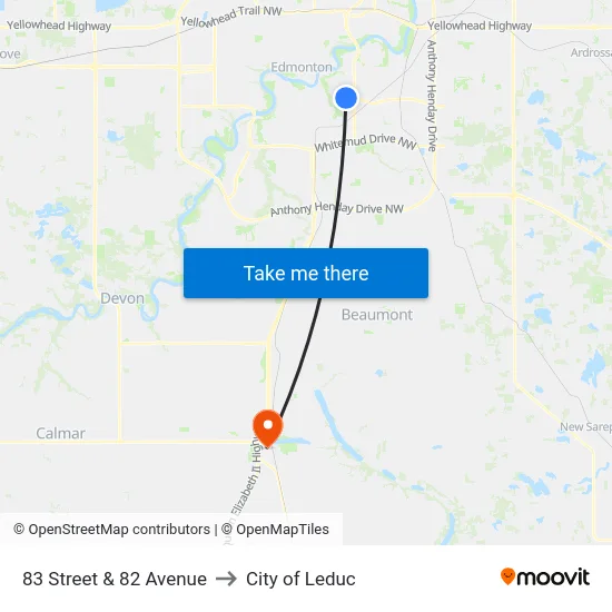 83 Street & 82 Avenue to City of Leduc map