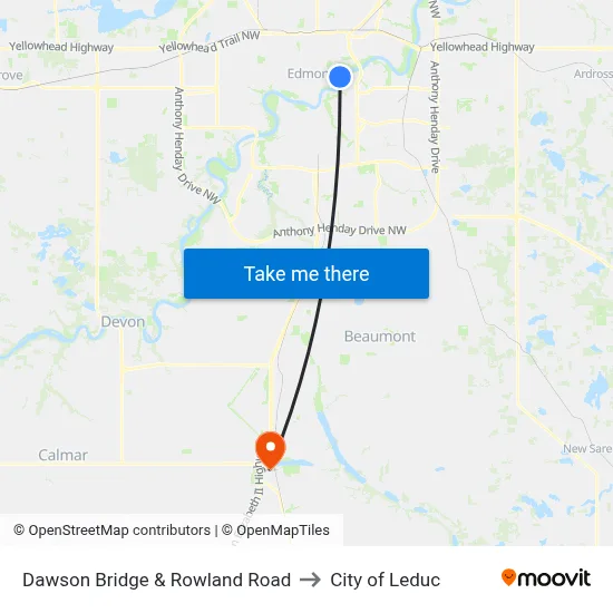Dawson Bridge & Rowland Road to City of Leduc map