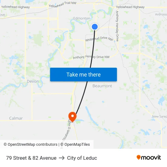 79 Street & 82 Avenue to City of Leduc map