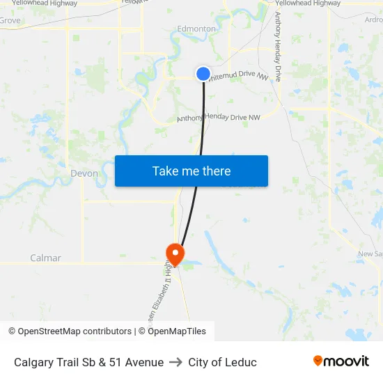Calgary Trail Sb & 51 Avenue to City of Leduc map