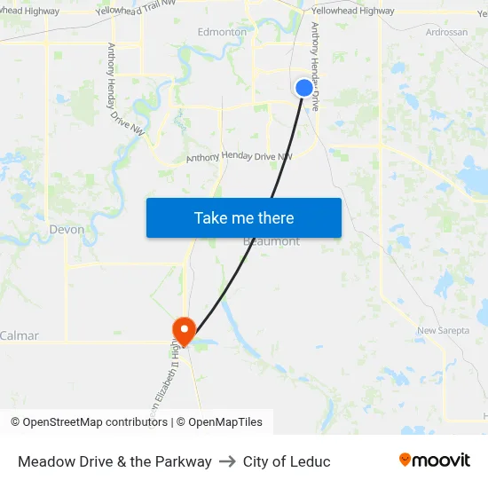 Meadow Drive & the Parkway to City of Leduc map