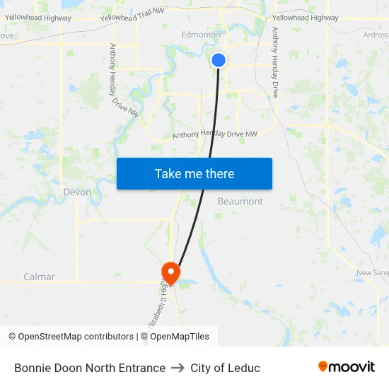Bonnie Doon North Entrance to City of Leduc map