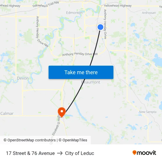 17 Street & 76 Avenue to City of Leduc map