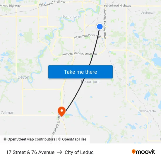 17 Street & 76 Avenue to City of Leduc map