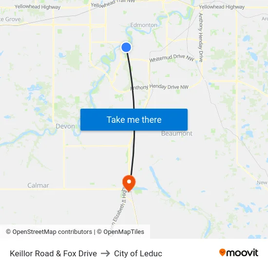 Keillor Road & Fox Drive to City of Leduc map