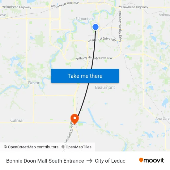 Bonnie Doon Mall South Entrance to City of Leduc map