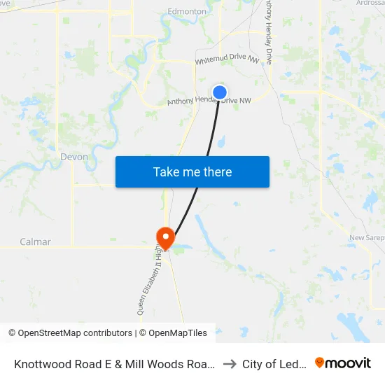 Knottwood Road E & Mill Woods Road S to City of Leduc map