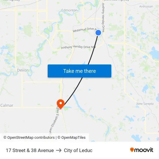 17 Street & 38 Avenue to City of Leduc map