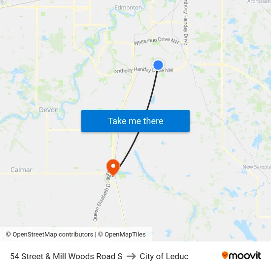 54 Street & Mill Woods Road S to City of Leduc map