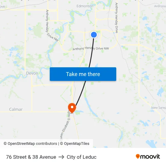 76 Street & 38 Avenue to City of Leduc map