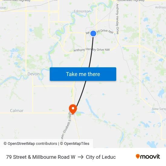 79 Street & Millbourne Road W to City of Leduc map