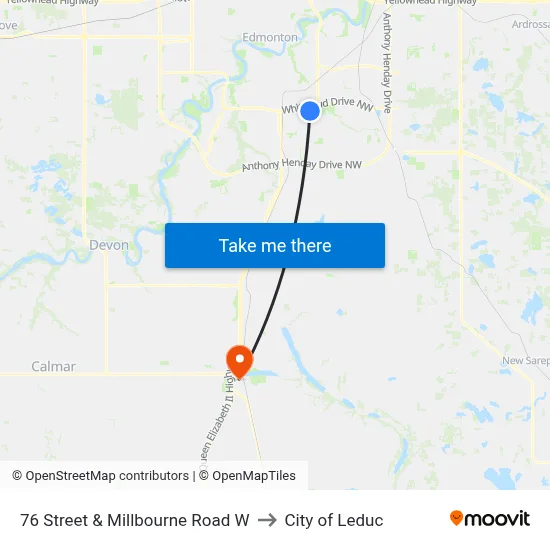 76 Street & Millbourne Road W to City of Leduc map