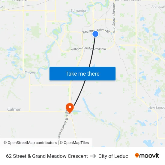 62 Street & Grand Meadow Crescent to City of Leduc map