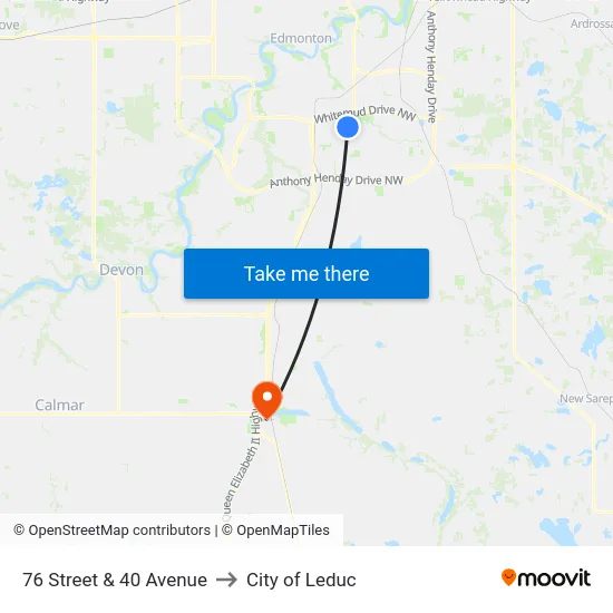 76 Street & 40 Avenue to City of Leduc map