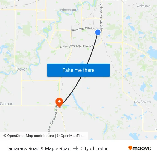 Tamarack Road & Maple Road to City of Leduc map