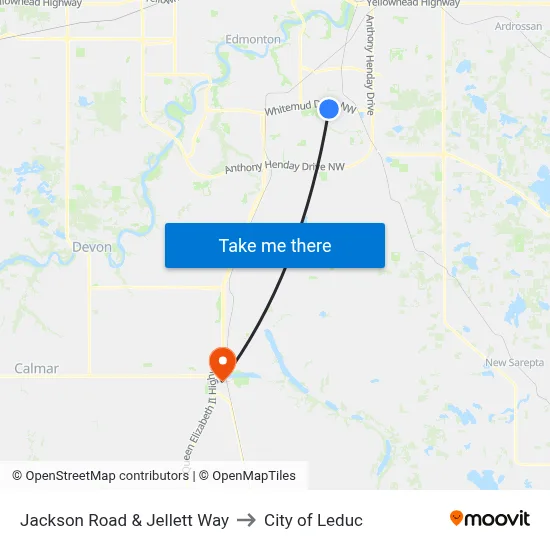 Jackson Road & Jellett Way to City of Leduc map