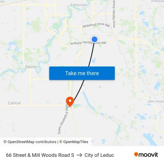 66 Street & Mill Woods Road S to City of Leduc map