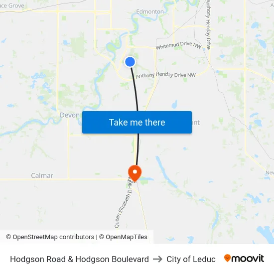 Hodgson Road & Hodgson Boulevard to City of Leduc map