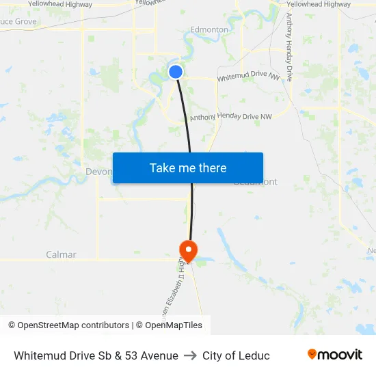 Whitemud Drive Sb & 53 Avenue to City of Leduc map
