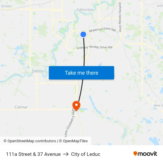 111a Street & 37 Avenue to City of Leduc map