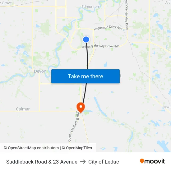 Saddleback Road & 23 Avenue to City of Leduc map
