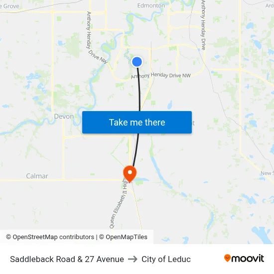 Saddleback Road & 27 Avenue to City of Leduc map