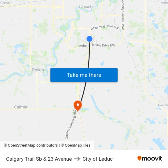 Calgary Trail Sb & 23 Avenue to City of Leduc map