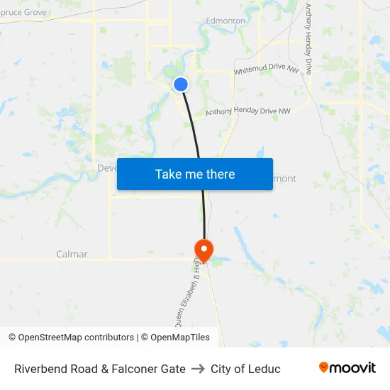 Riverbend Road & Falconer Gate to City of Leduc map