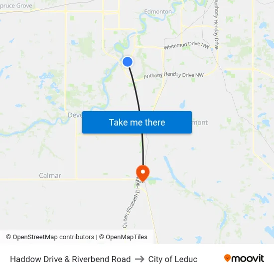 Haddow Drive & Riverbend Road to City of Leduc map