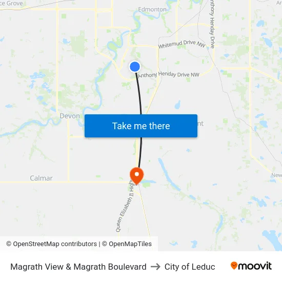 Magrath View & Magrath Boulevard to City of Leduc map