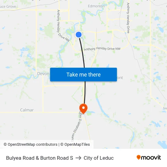 Bulyea Road & Burton Road S to City of Leduc map