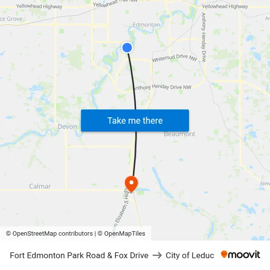 Fort Edmonton Park Road & Fox Drive to City of Leduc map