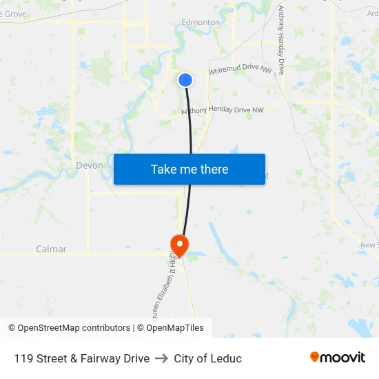 119 Street & Fairway Drive to City of Leduc map