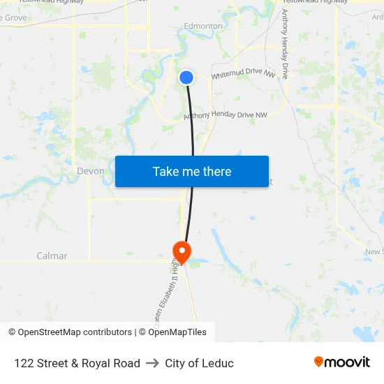 122 Street & Royal Road to City of Leduc map