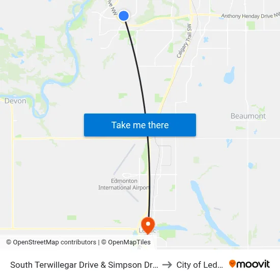 South Terwillegar Drive & Simpson Drive to City of Leduc map