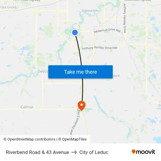 Riverbend Road & 43 Avenue to City of Leduc map