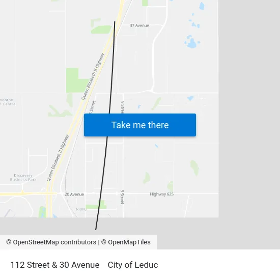 112 Street & 30 Avenue to City of Leduc map