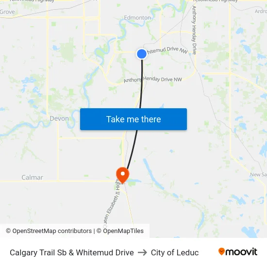 Calgary Trail Sb & Whitemud Drive to City of Leduc map