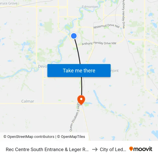 Rec Centre South Entrance & Leger Road to City of Leduc map