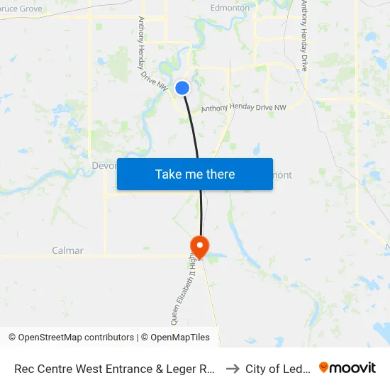 Rec Centre West Entrance & Leger Road to City of Leduc map