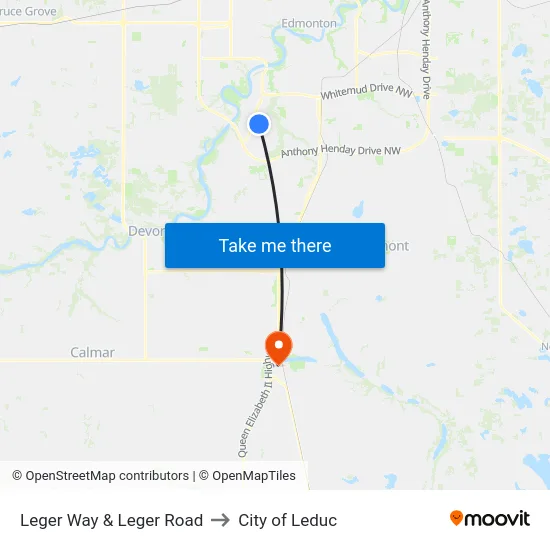Leger Way & Leger Road to City of Leduc map